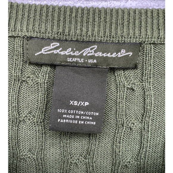 Eddie Bauer XS Classic Cable Knit COTTON Cardigan Sweater Long Sleeve Green - Picture 3 of 4